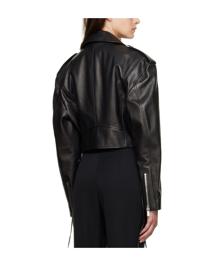 Magda Butrym Cropped Lace-up Leather Biker Jacket In Black