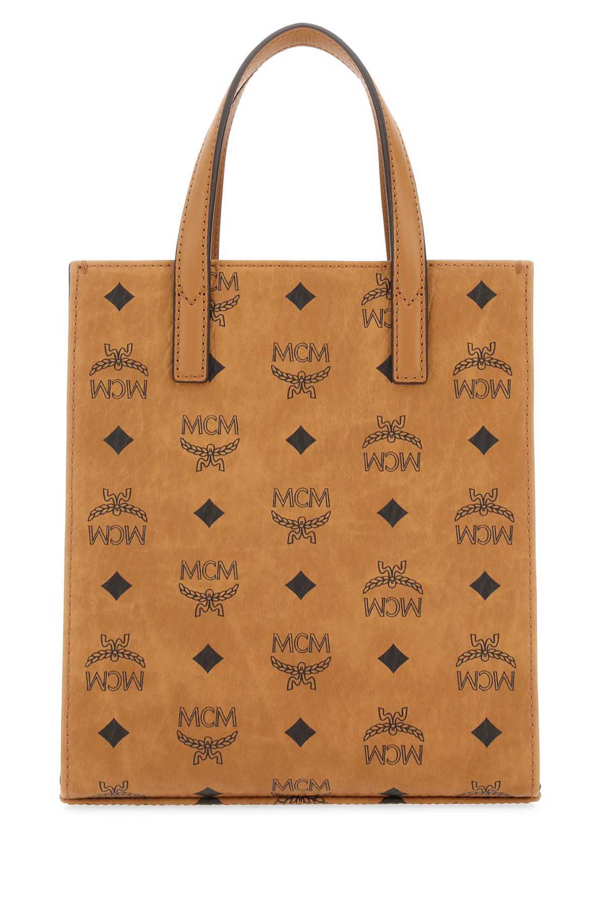 Mcm Logo Print Mini Tote Bag In Brown