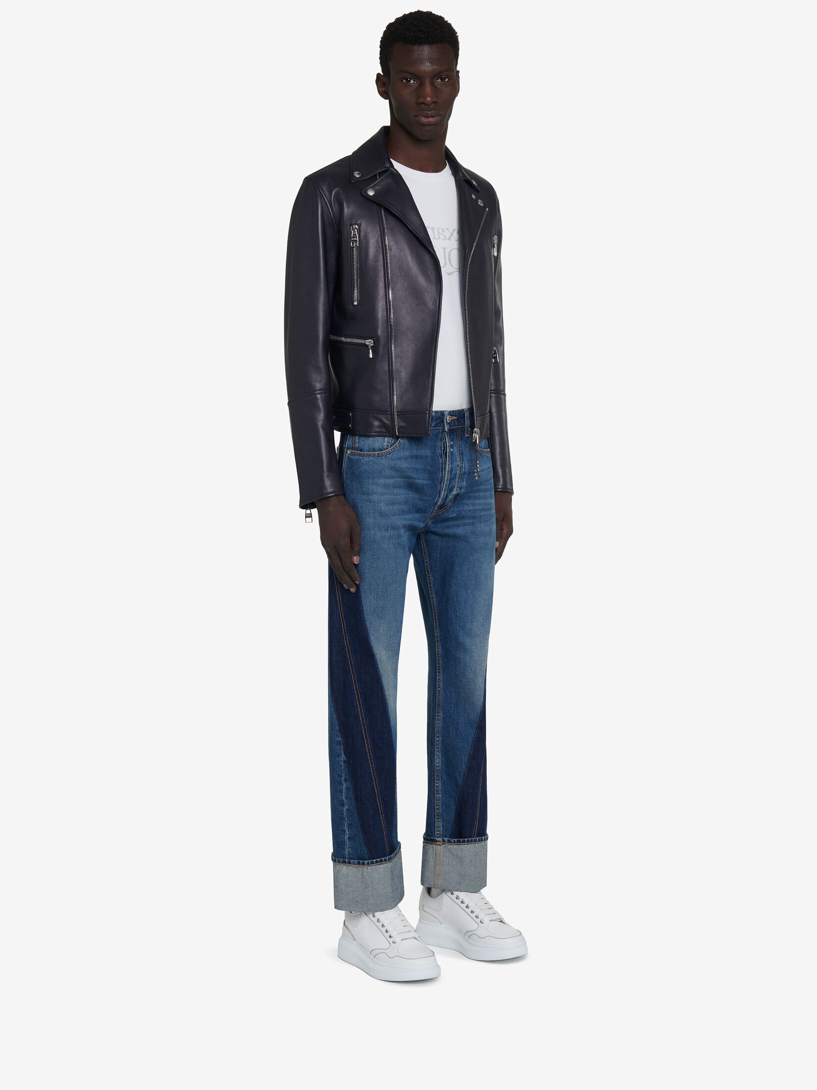 Shop Alexander Mcqueen Notched-lapels Leather Biker Jacket In Black