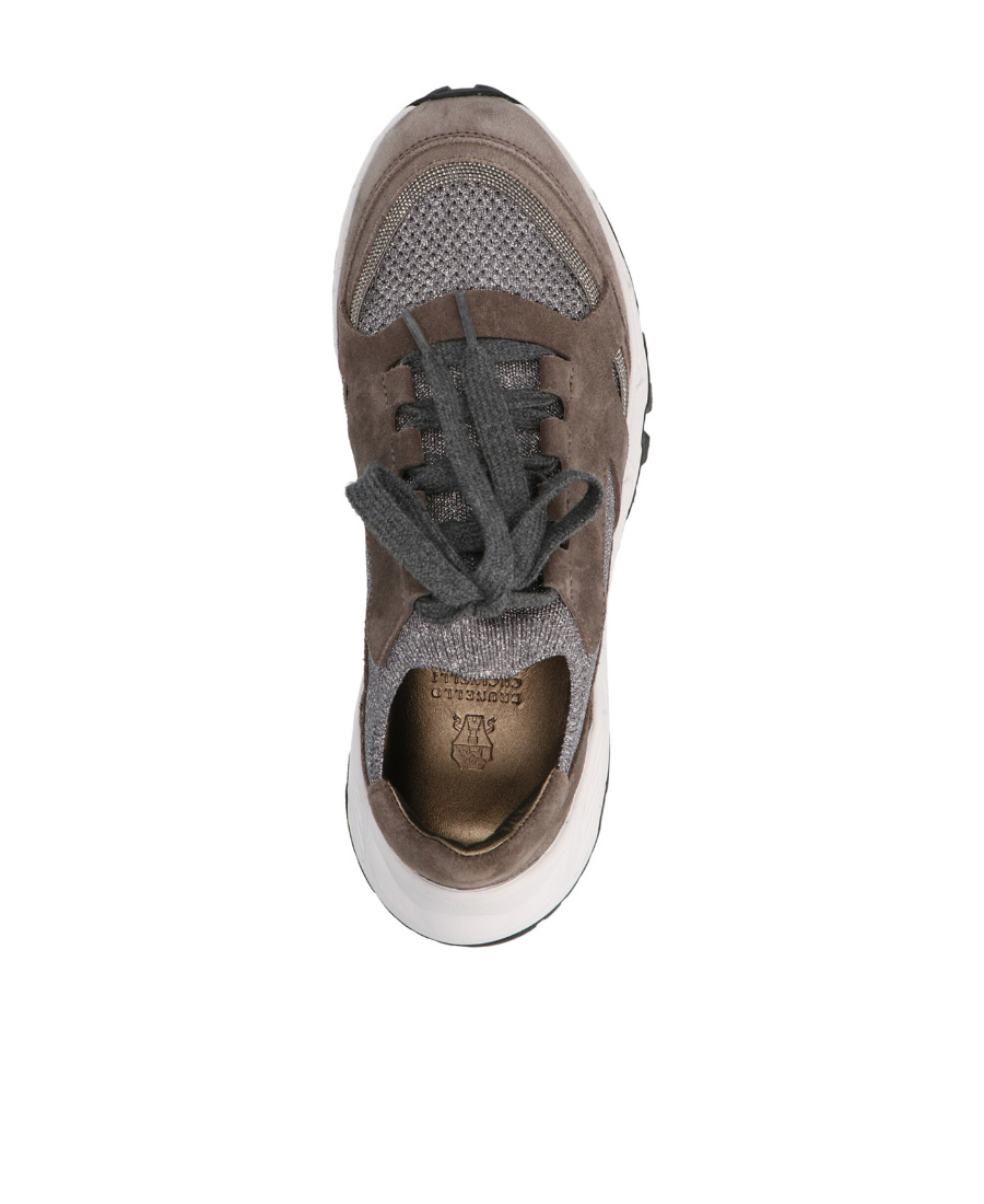 Brunello Cucinelli Bead-embellished Metallic Mesh And Suede Sneakers In Black