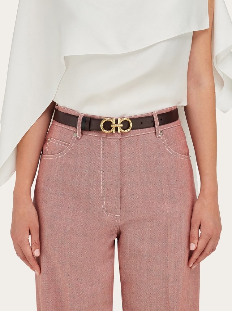 Ferragamo Adjustable And Reversible Gancini Leather Belt In Green