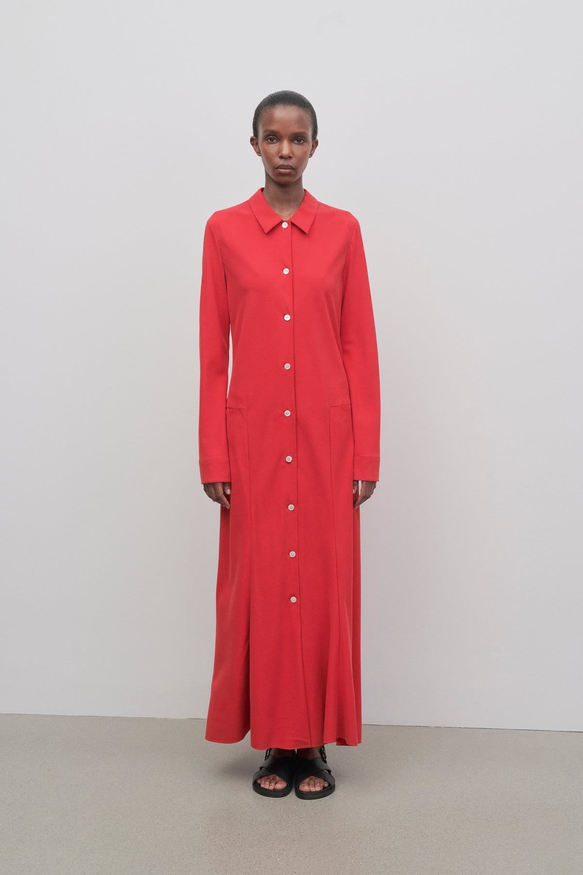 The Row Myra Button-down Silk Crepe Maxi Dress In Red