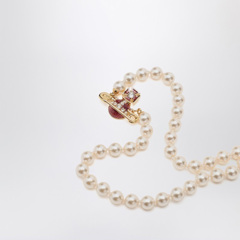 Vivienne Westwood Kitty Pearl Necklace In Yellow