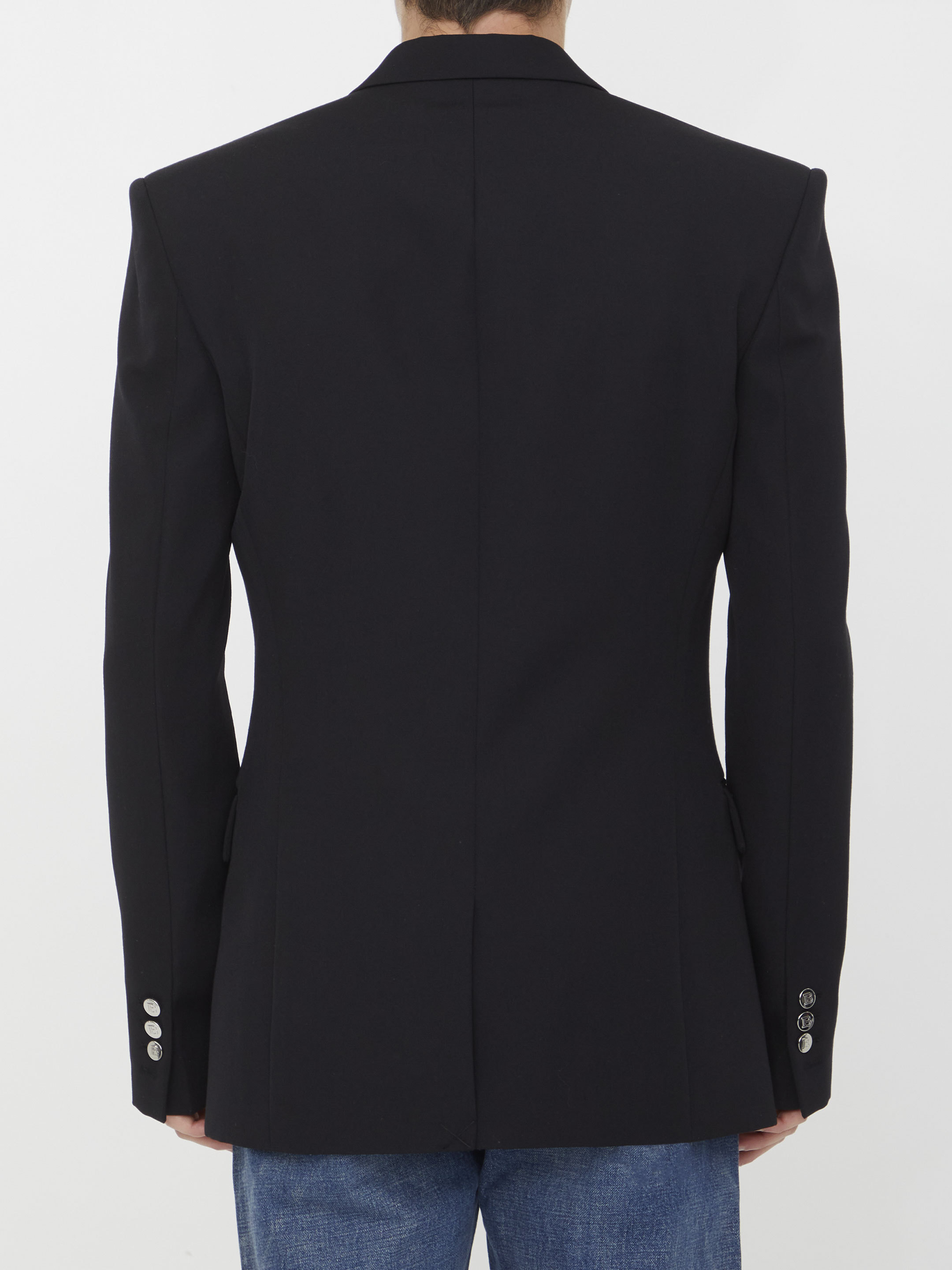 Balmain Fitted Wool Jacket With Notched Lapel In Black
