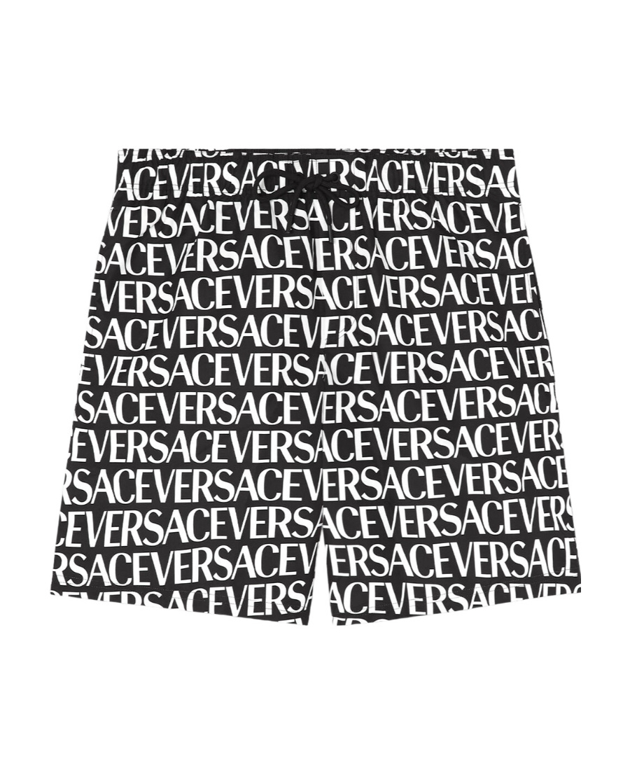 Versace Logo-print Swim Shorts In Black