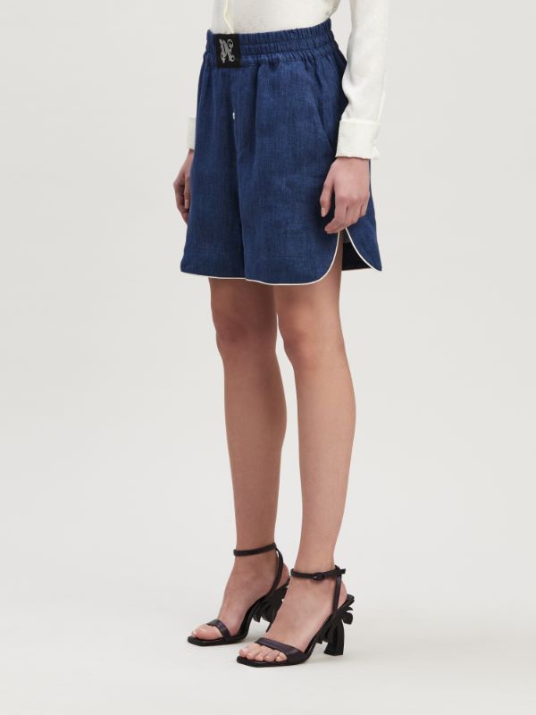 Palm Angels Monogram Patch Elastic Waist Boxer Shorts In Blue