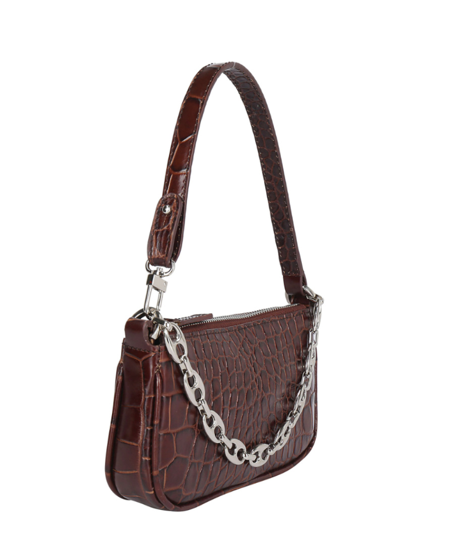 By Far Embossed Zipper Shoulder Bag In Brown