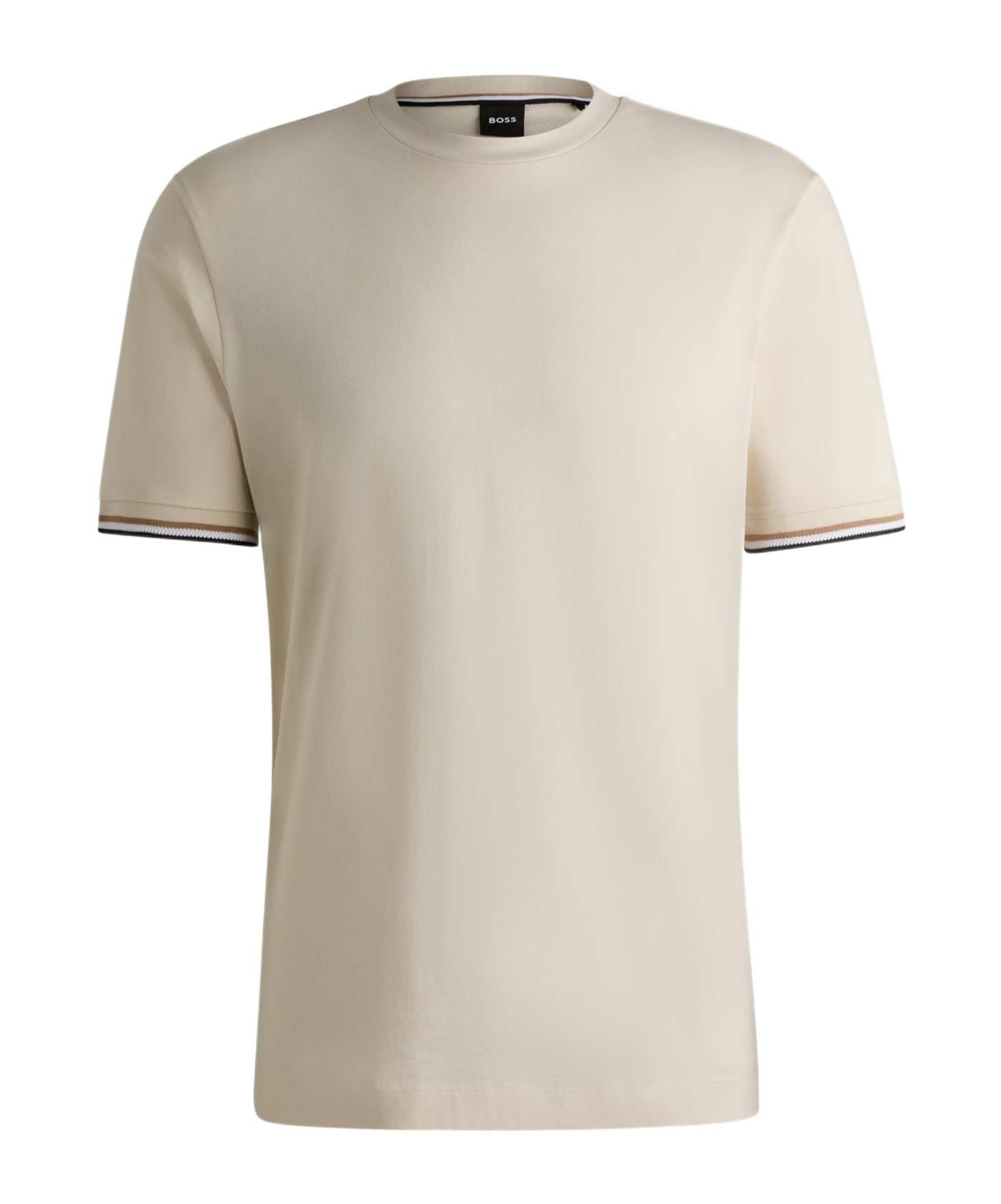 Hugo Boss Cotton-jersey T-shirt With Signature-stripe Cuffs In Nude