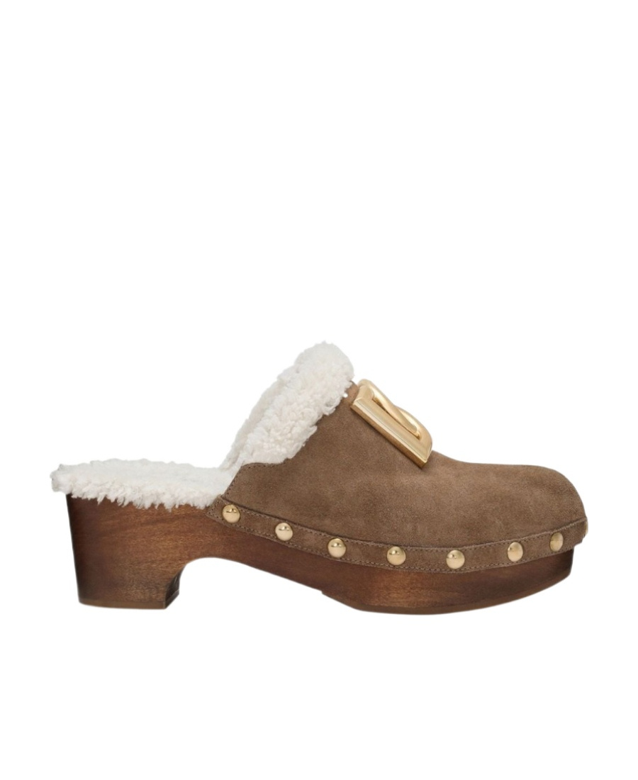 Dolce & Gabbana Logo-plaque Suede Clogs In Brown