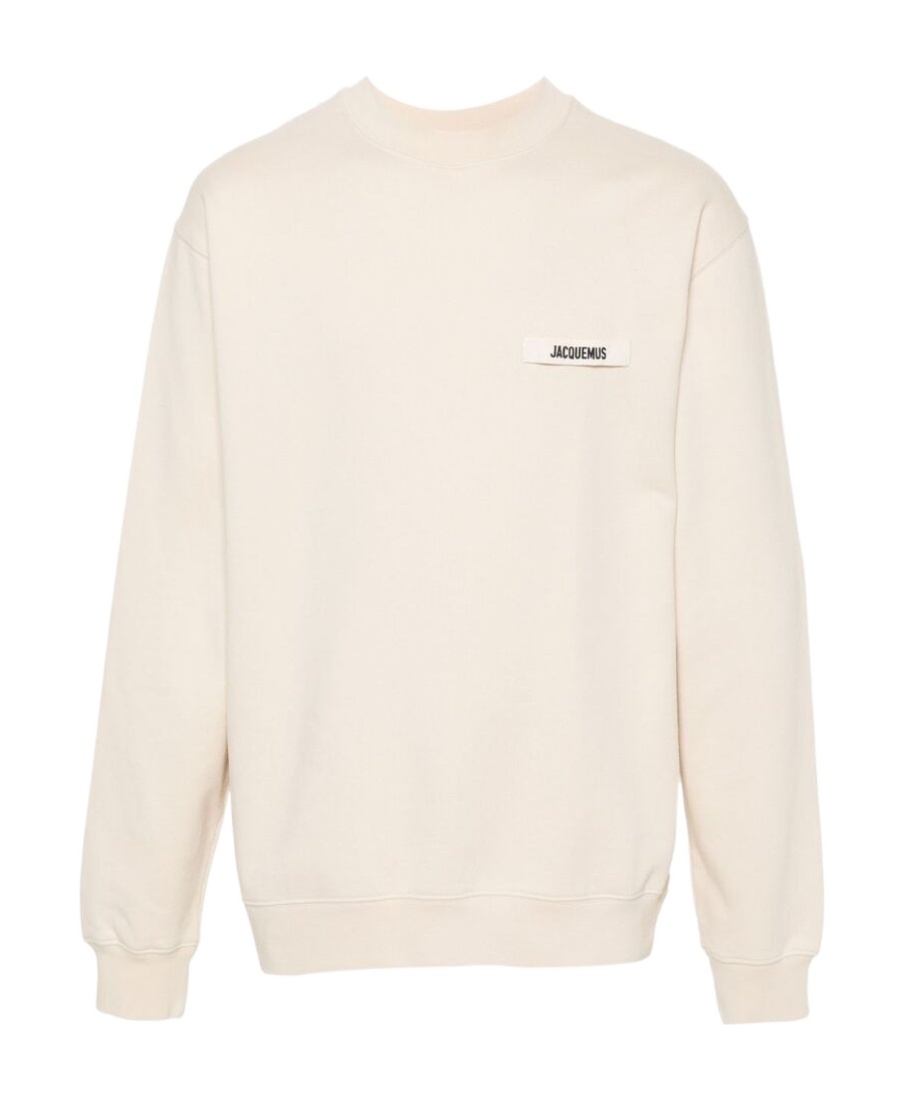 Jacquemus Men The Gros Grain Crewneck Sweatshirt With Logo Plaque In White