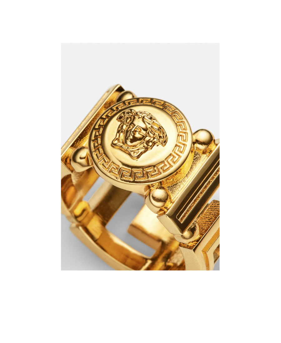 Versace Medusa Head Motif Ring In Yellow