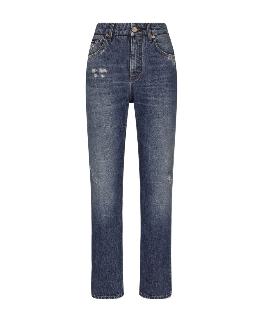 Dolce & Gabbana Logo-plaque Straight-leg Jeans In Blue