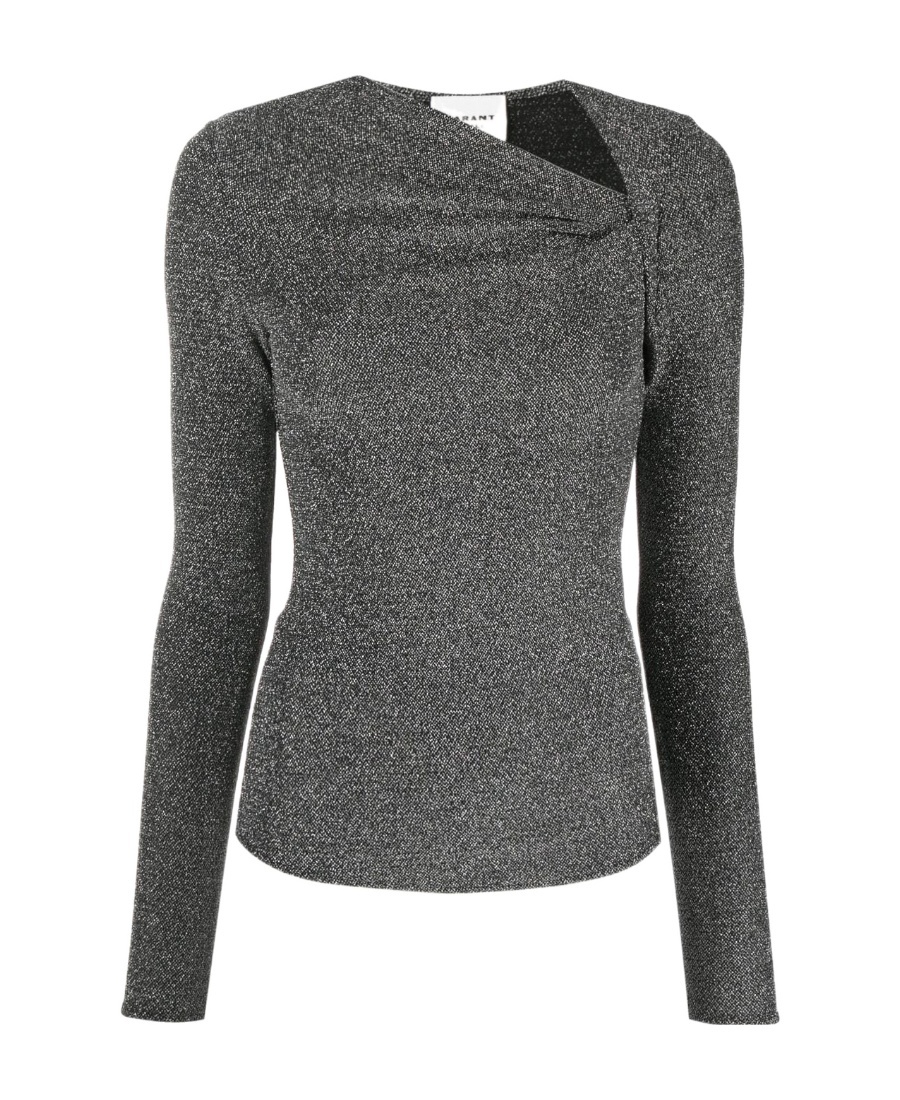 Isabel Marant Étoile Ruched-neck Knitted Top In Black