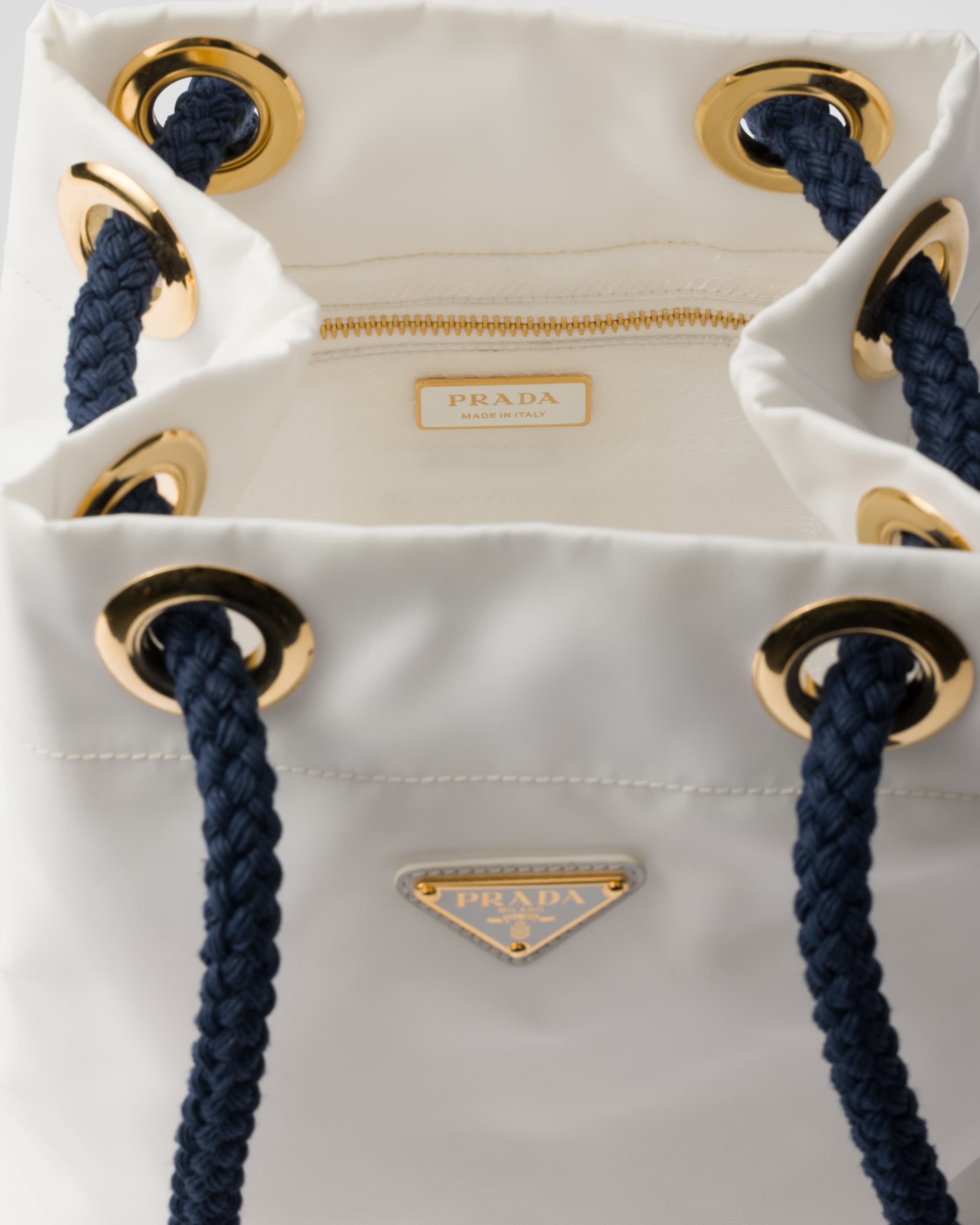 Prada Small Mariner Bucket Bag In White/baltic Sea Blue