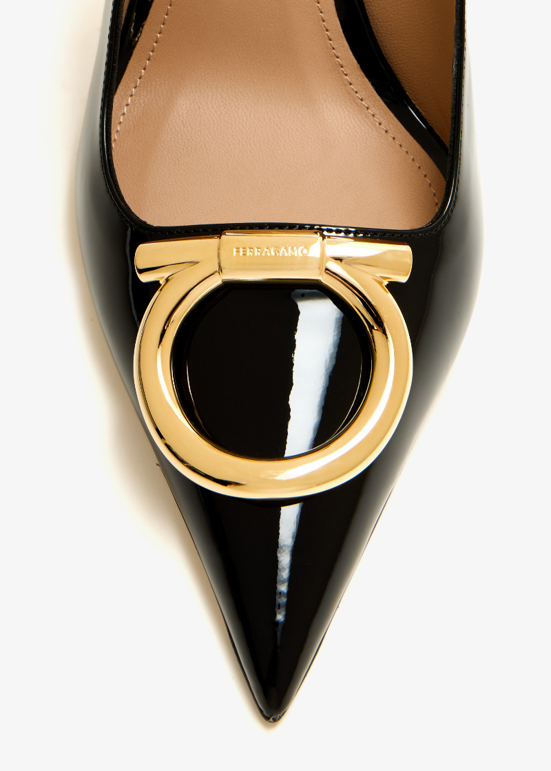 Ferragamo Sara Patent Leather Slingback Pumps In Black