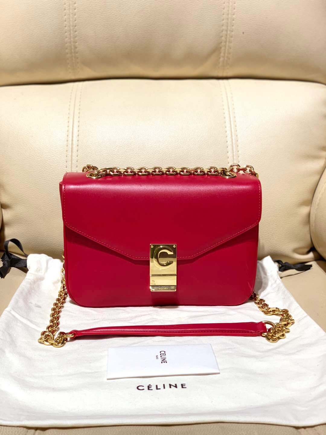 Celine Foldover Top Crossbody Bag In Red