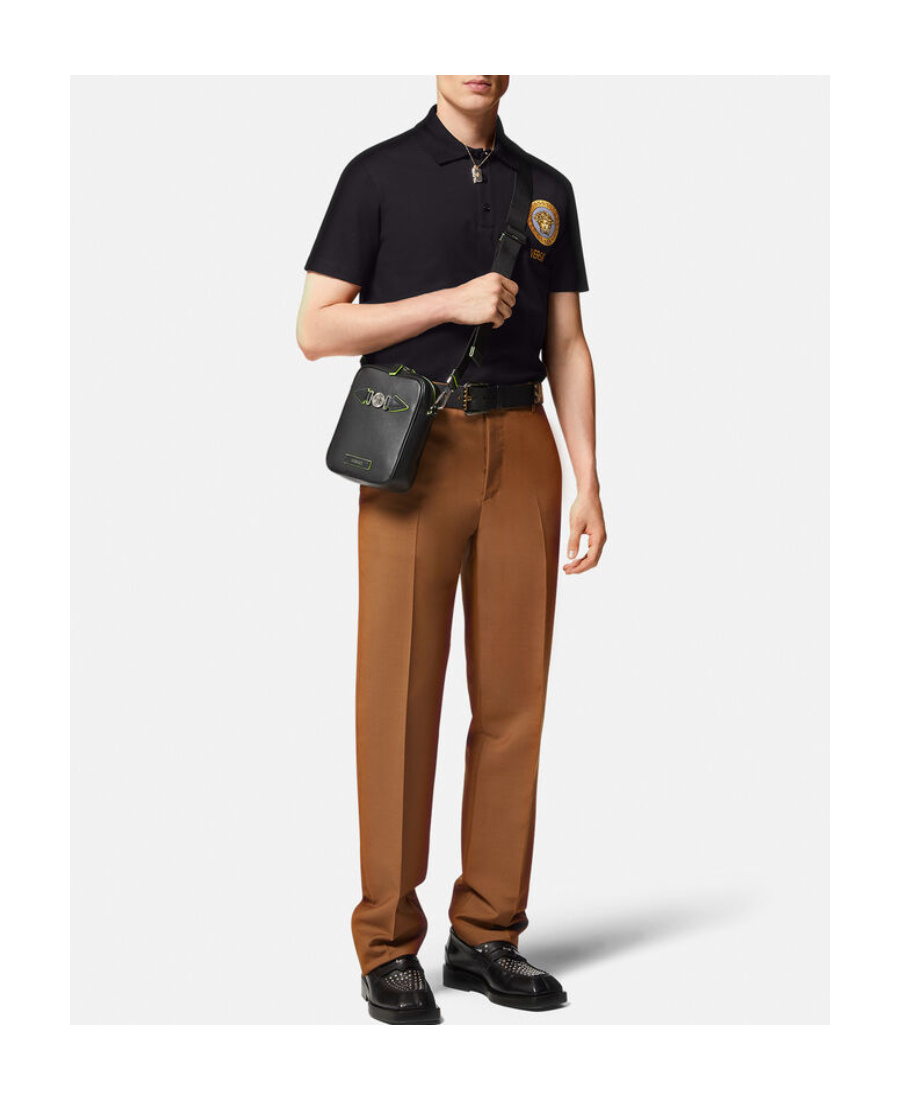 Versace Cotton Polo Shirt With Medusa Patch In Black