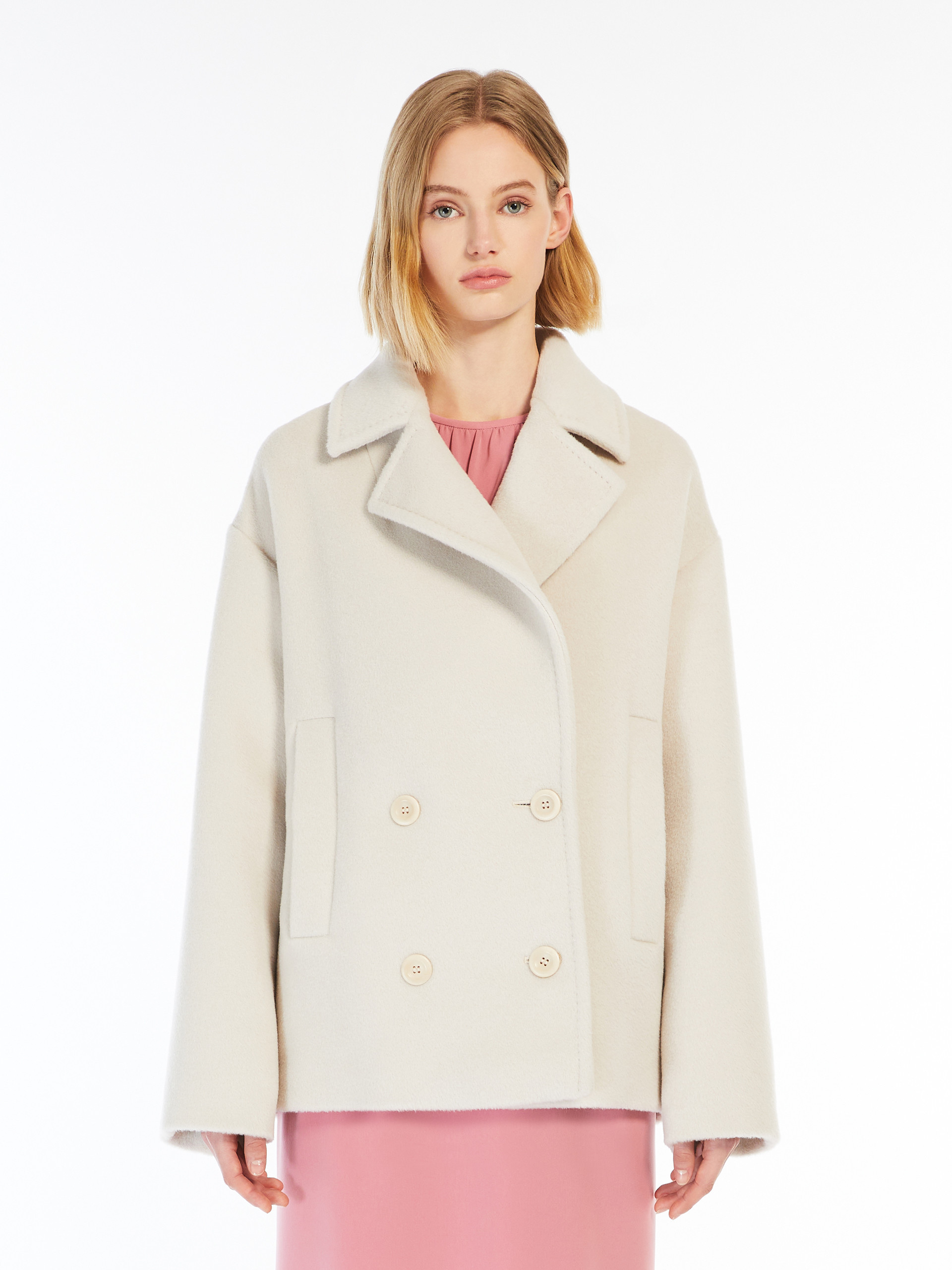 Max Mara Alpaca Wool And Wool Coats In White