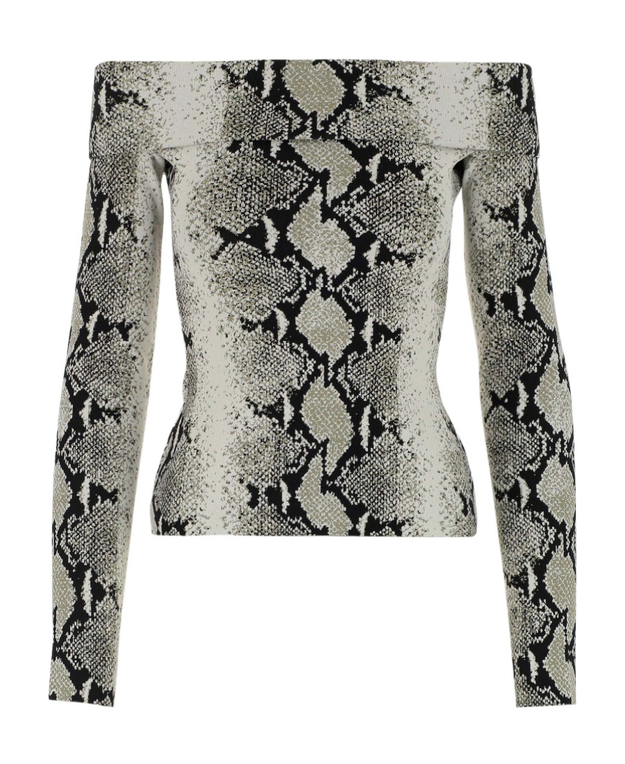 Khaite Vivi Snakeskin-print Foldover Off-the-shoulder Top In Gray