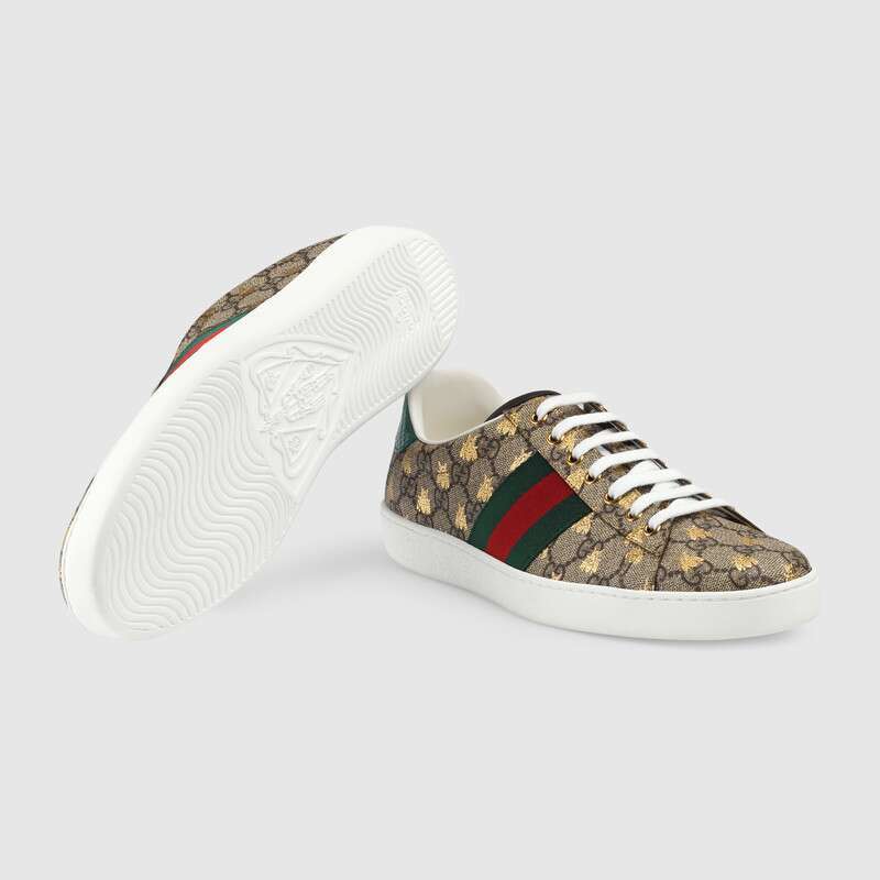 Shop Gucci Ace Gg Supreme Bees Sneaker In Gray