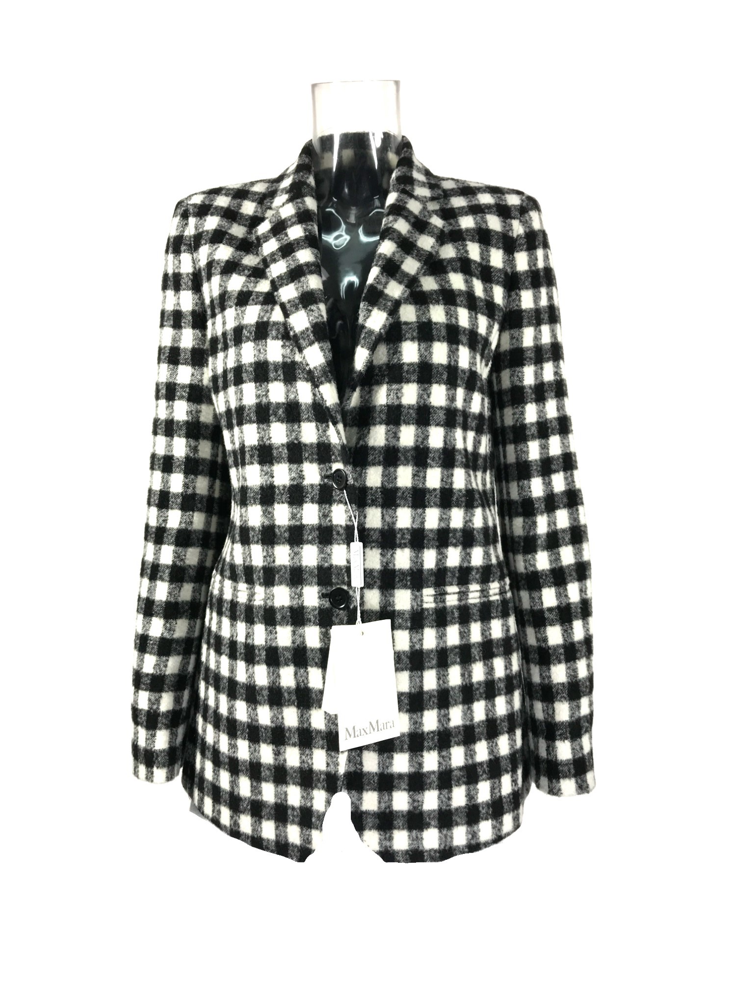 Max Mara Checkered Suit Jacket In Black
