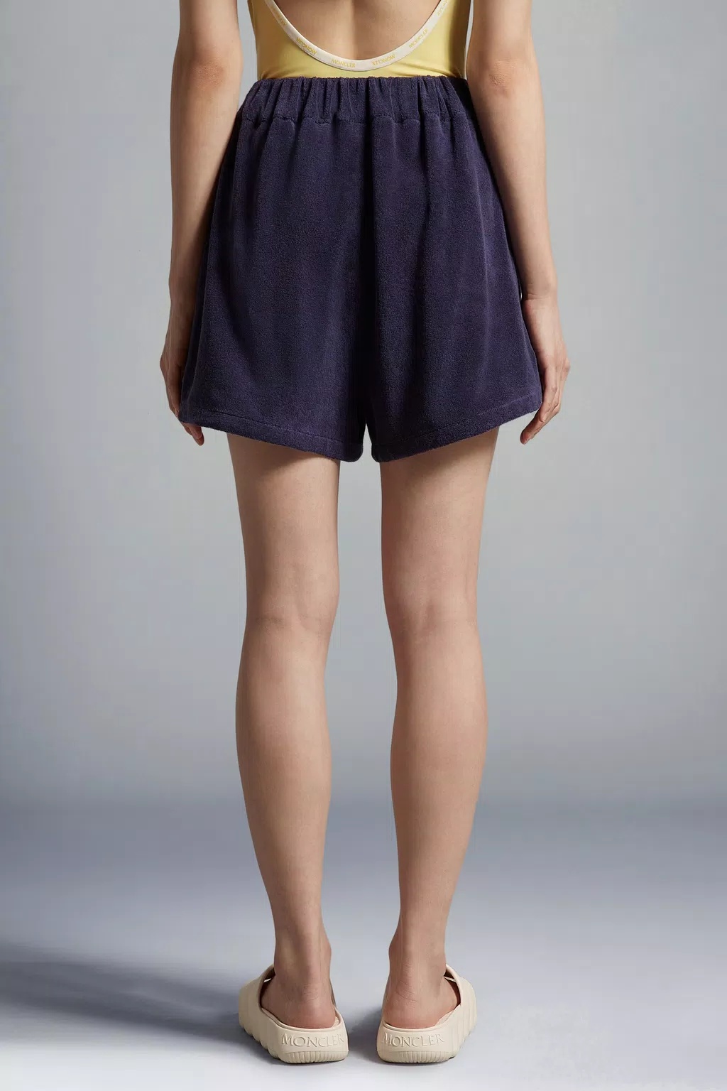 Moncler Logo-patch Velour Shorts In Blue