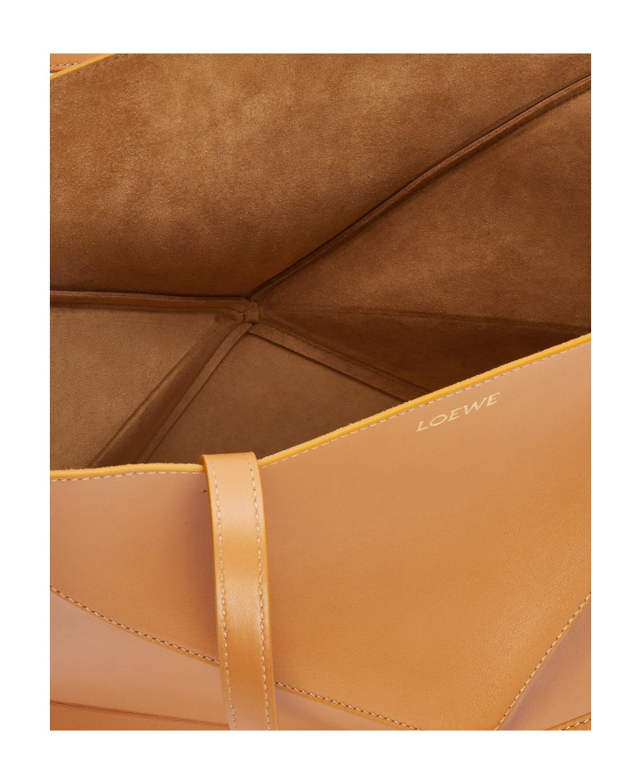 Loewe Puzzle Fold Mini Tote Bag In Shiny Leather In Brown