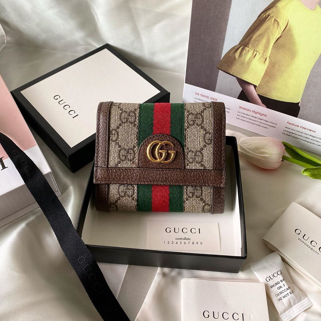 Gucci Ophidia Gg French Flap Wallet In Green