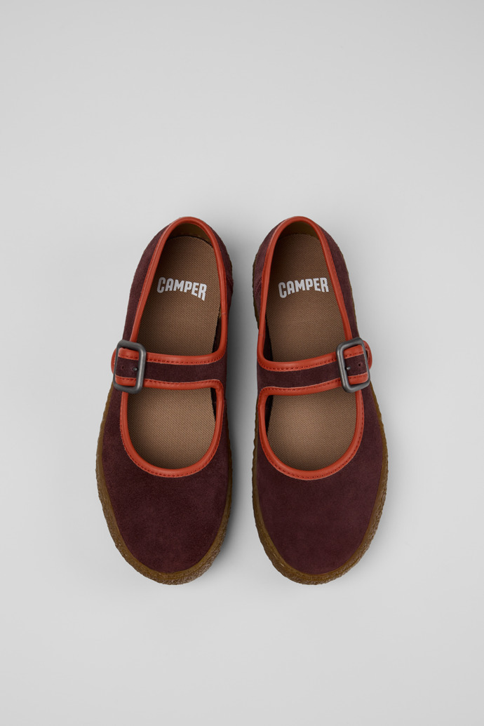 Camper Round-toe Flat Shoes In Burgundy