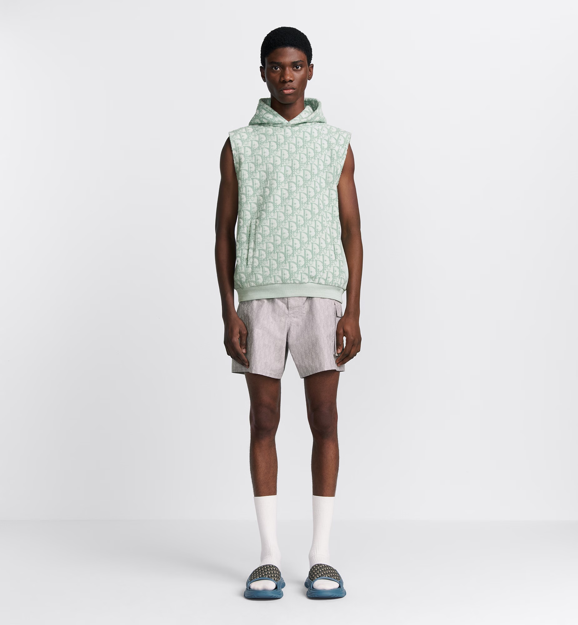 Dior Oblique Hooded Sleeveless Hoodie In Green