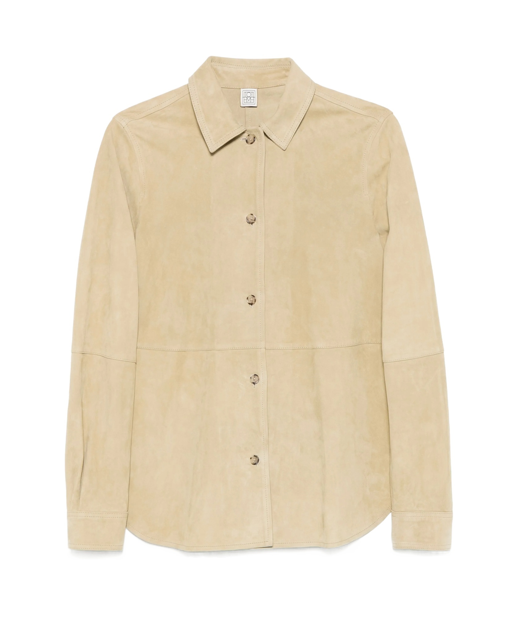 Totême Womens Desert Curved-hem Long-sleeves Suede Shirt In Nude