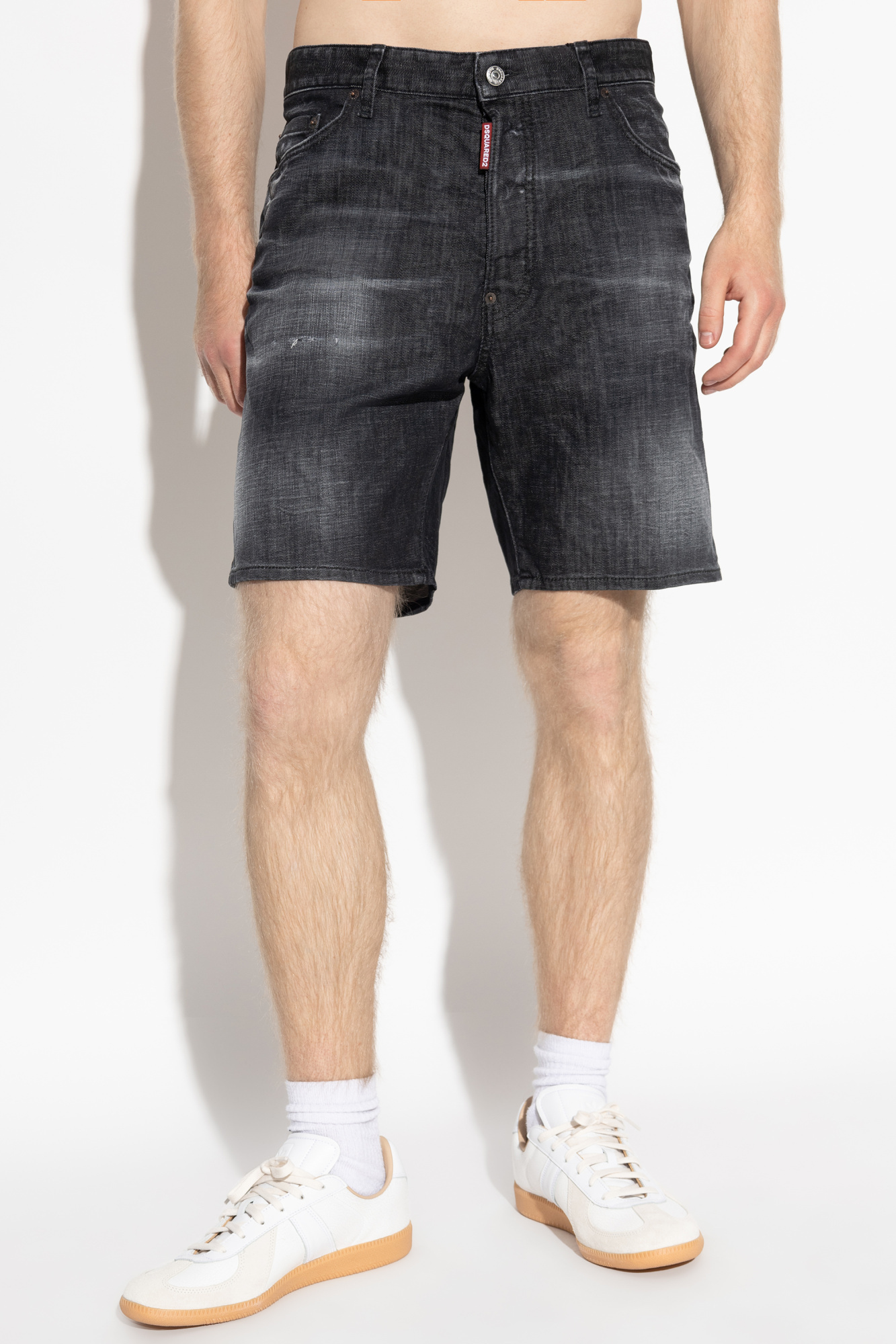 Dsquared2 Distressed Cotton Denim Shorts With Belt Loops