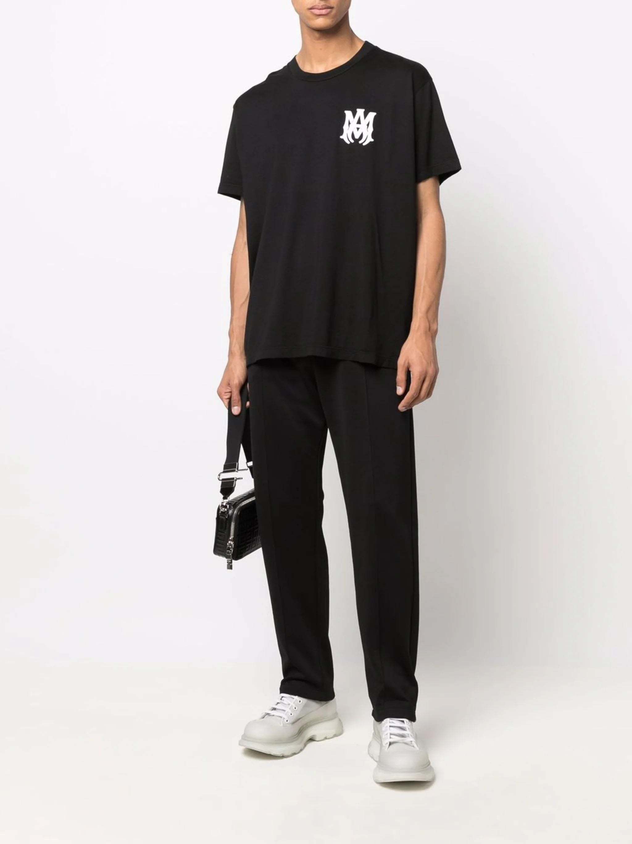 Amiri Black Crewneck T-shirt With Logo Print On The Front And Logo Lettering On The Rear In Cotton Man