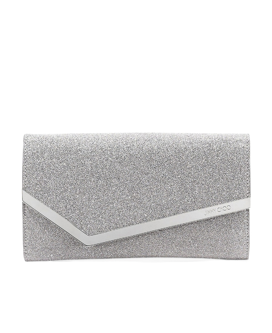 Jimmy Choo Emmie Glitter Clutch Bag In Gray