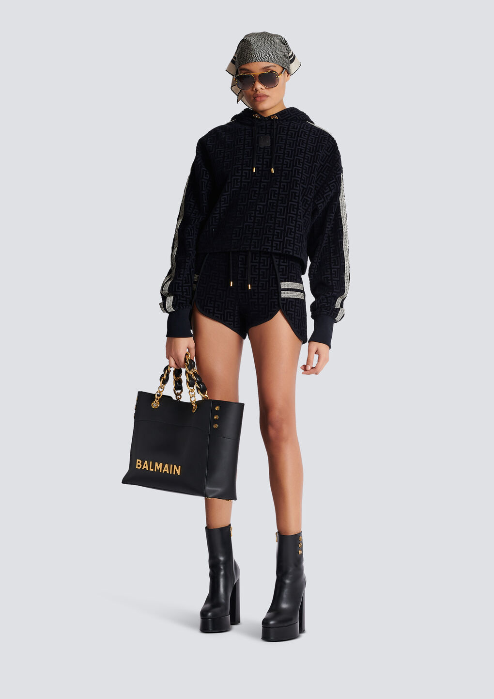 BALMAIN MONOGRAMMED VELVET SHORTS