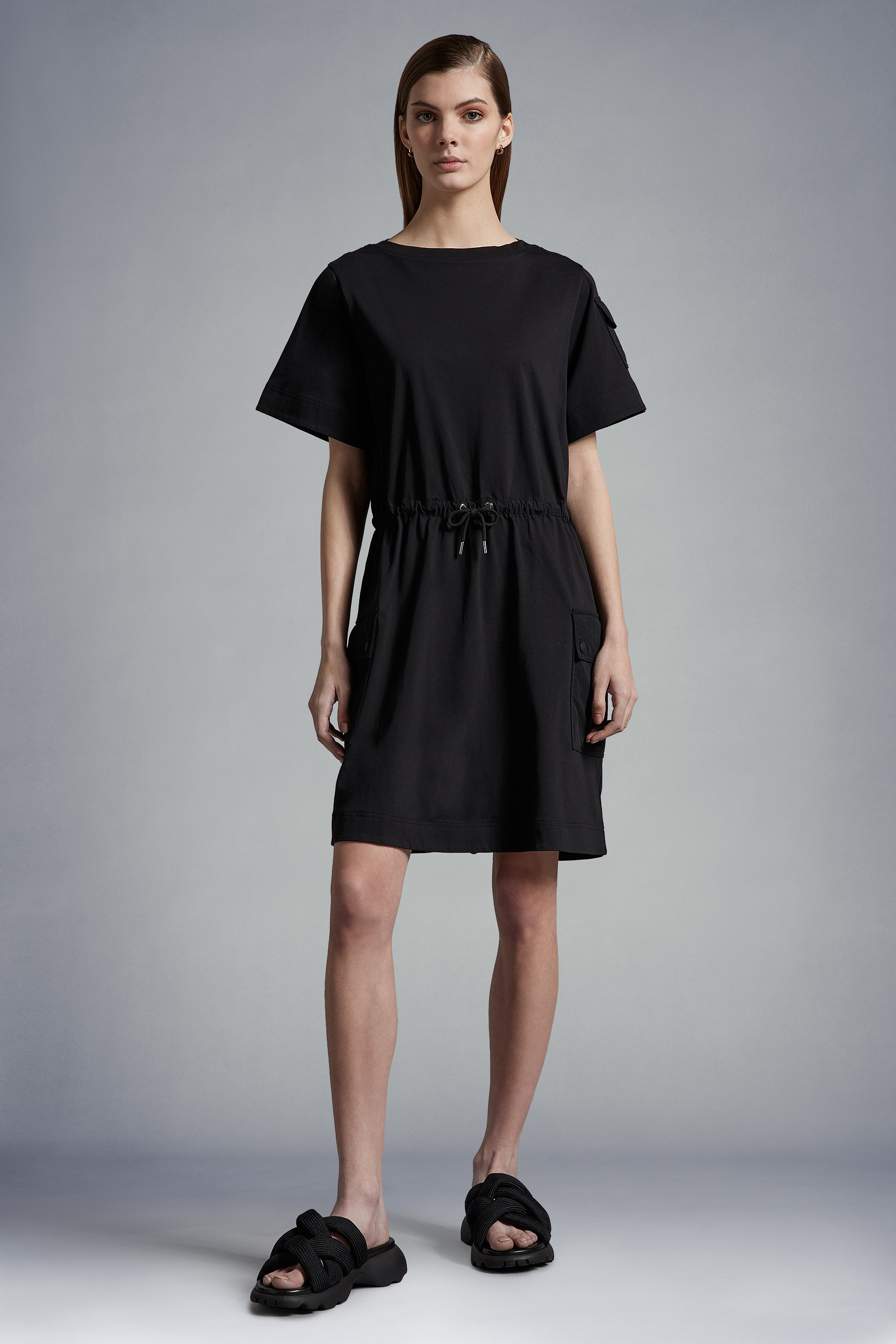 Moncler Drawstring-waist T-shirt Dress In Black