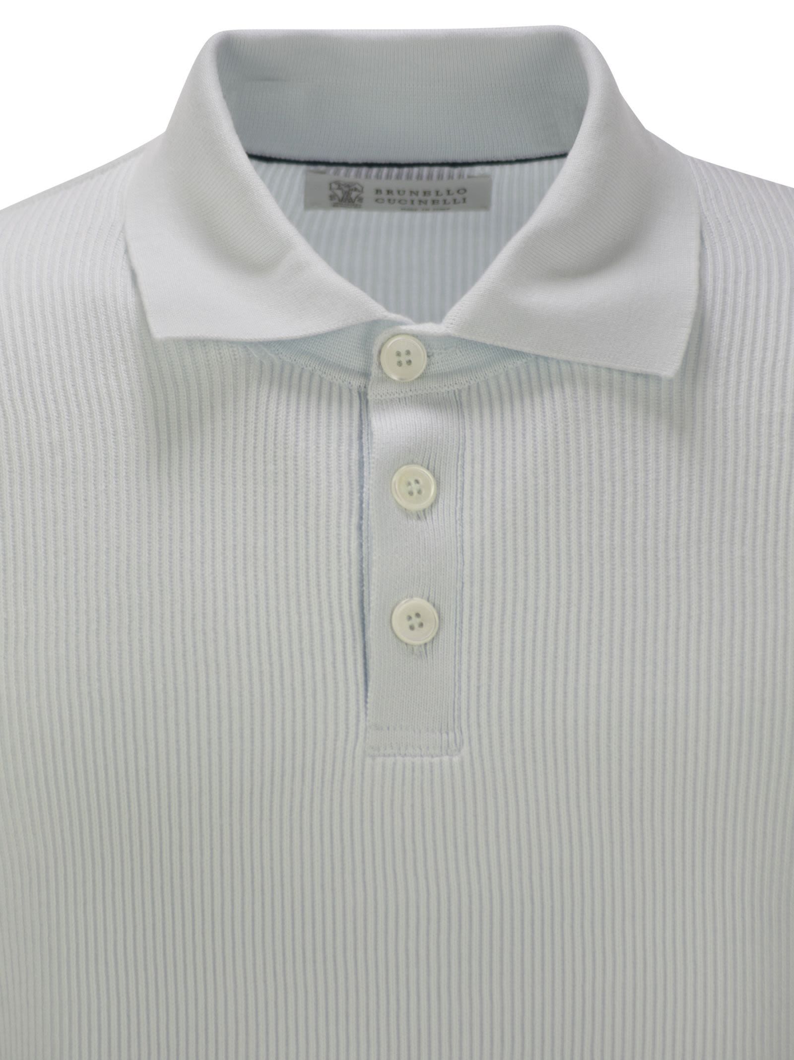 Brunello Cucinelli Men Lightweight Cotton Knit Polo Shirt In White