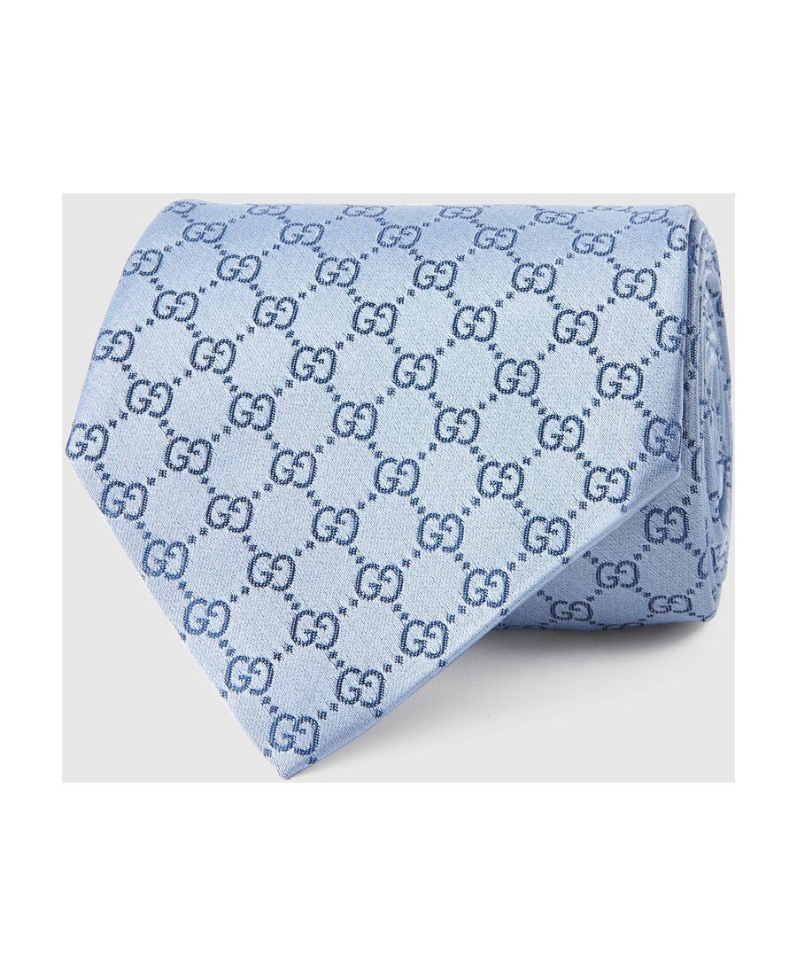 Gucci Gg Pattern Silk Tie In Blue