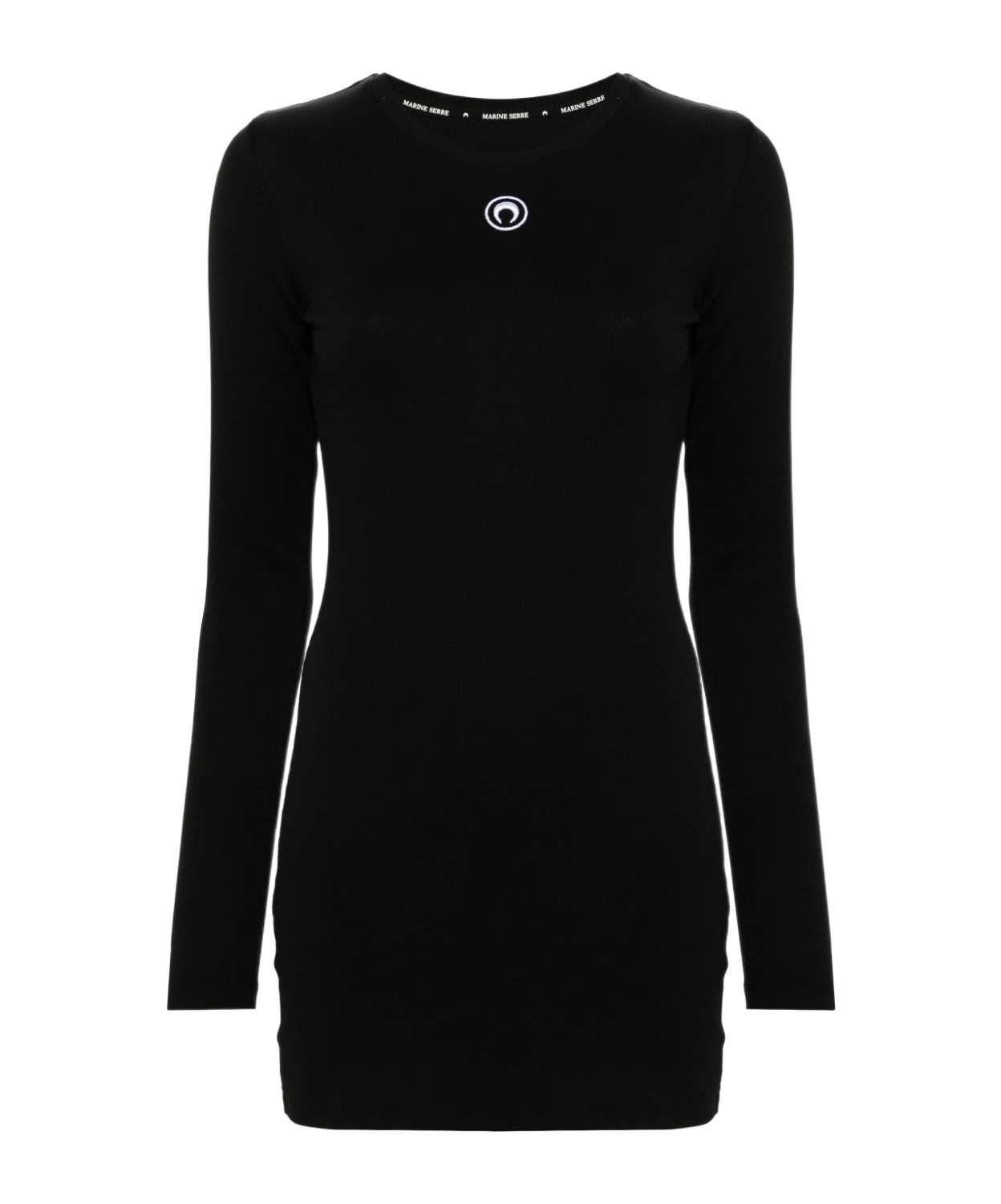 Marine Serre Fitted Black Mini Dress With Long Sleeves And Round Neckline In Black