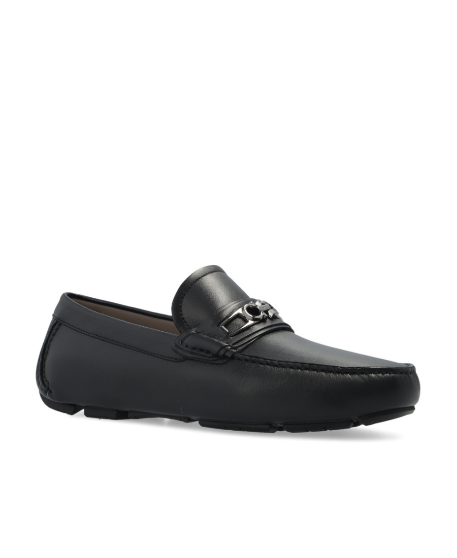 Ferragamo Leather Ornament Driver Loafers In Black