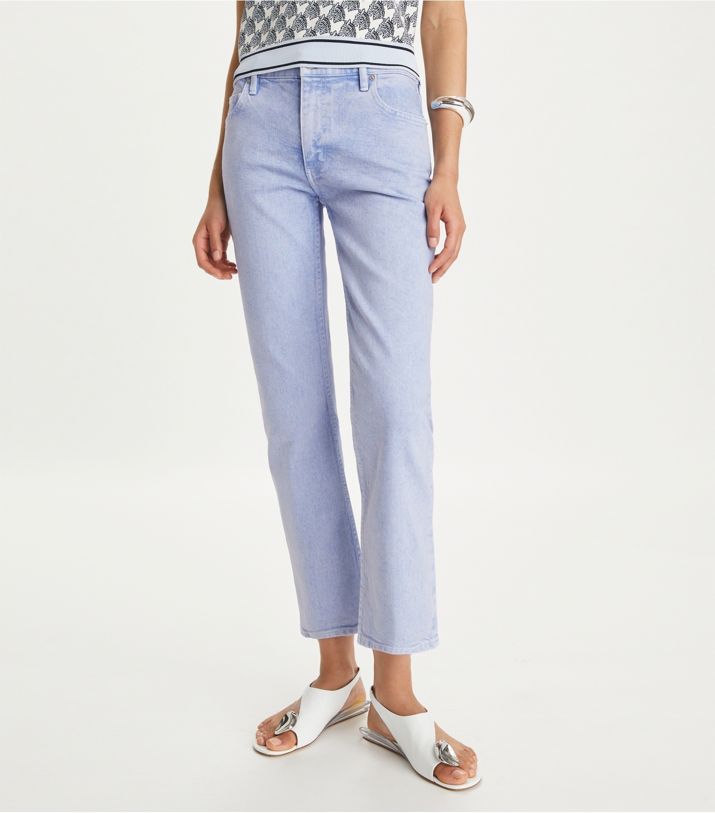 Shop Tory Burch Mid-rise Cropped Jeans In Blue