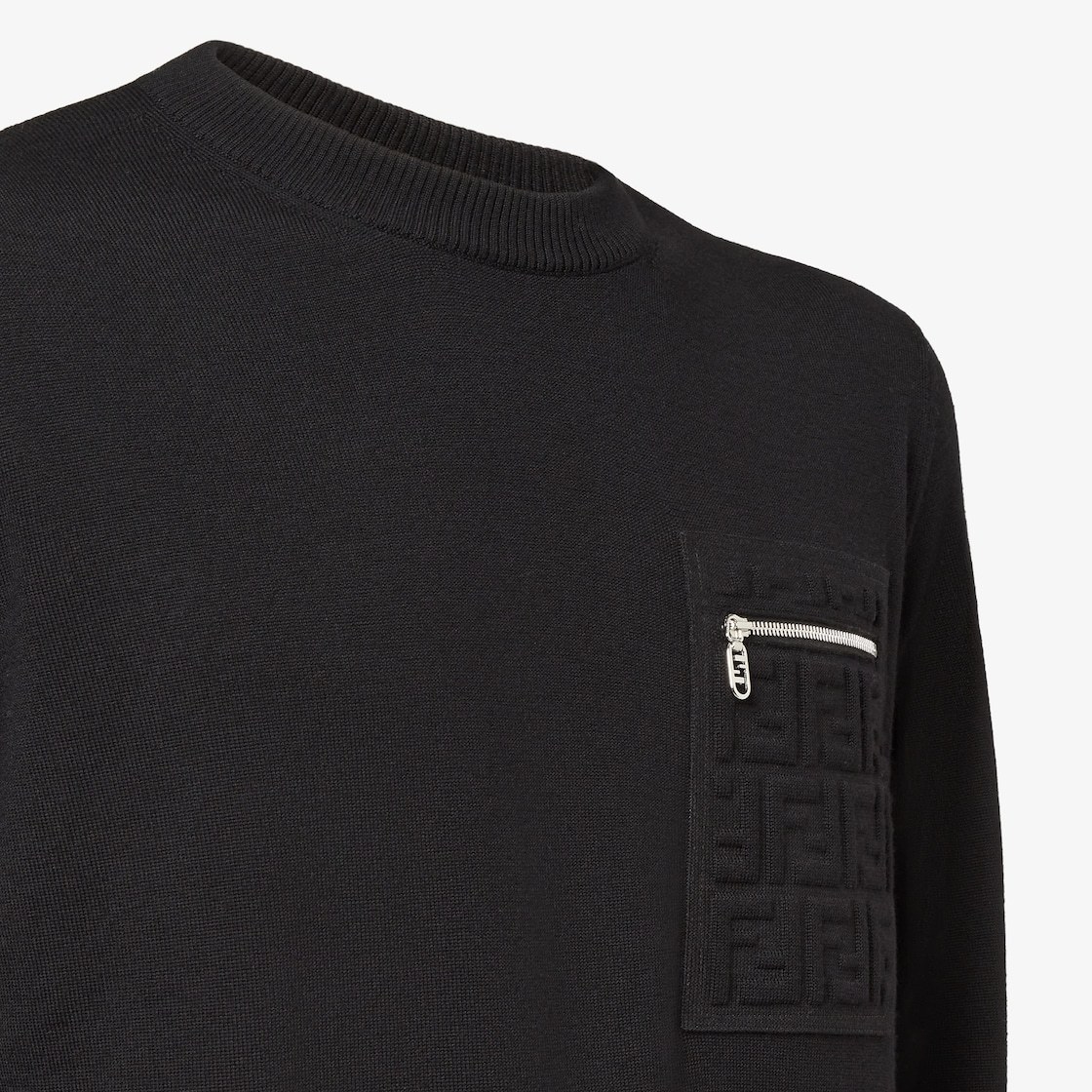 Fendi Knit Sweater With Ribbed Cuffs And Pocket In Black