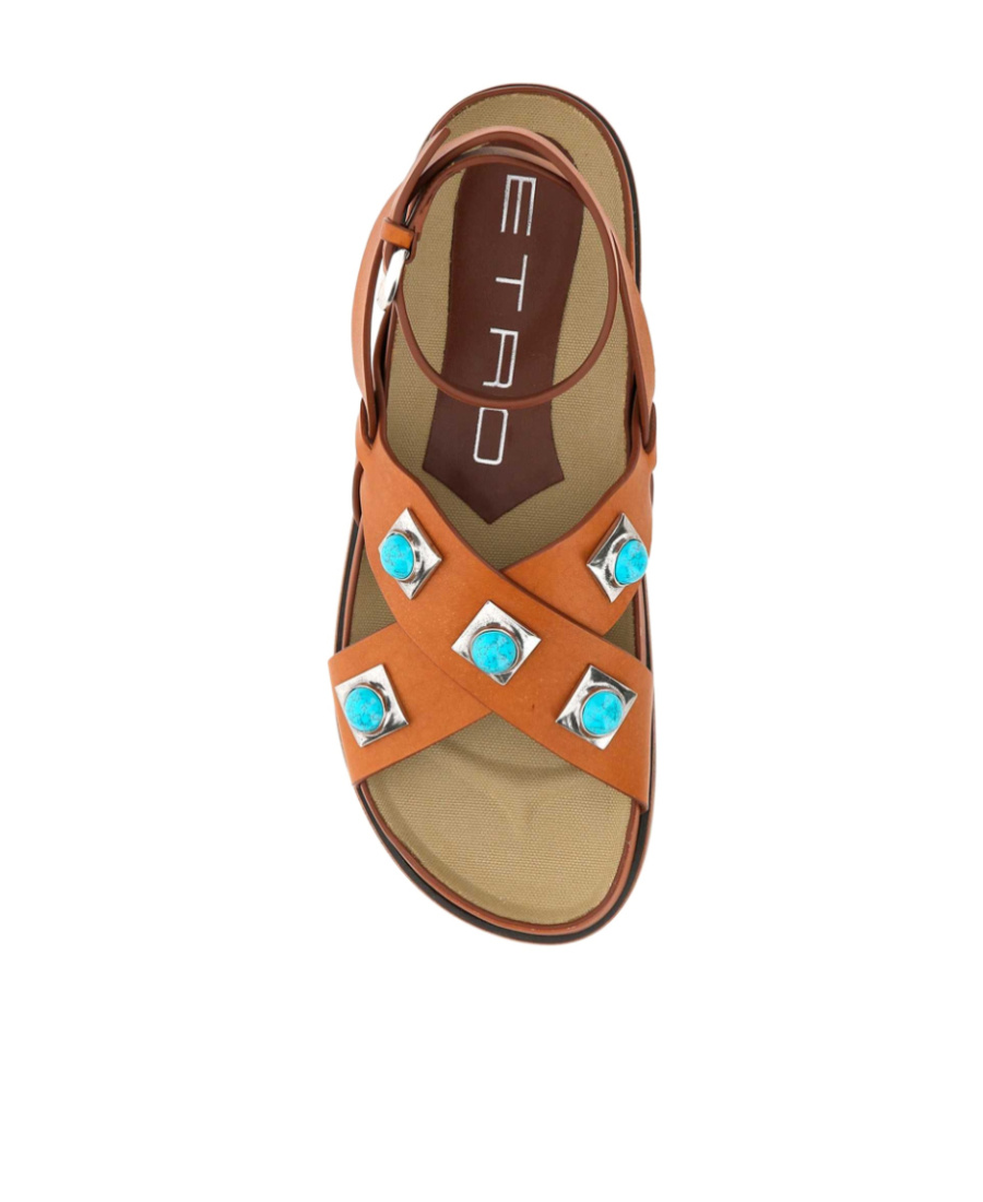 Etro Crown Me Leather Sandals In Brown