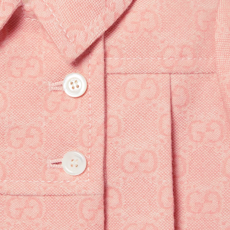 Gucci Pink And Ivory Gg Wool Flannel Coat In Pink