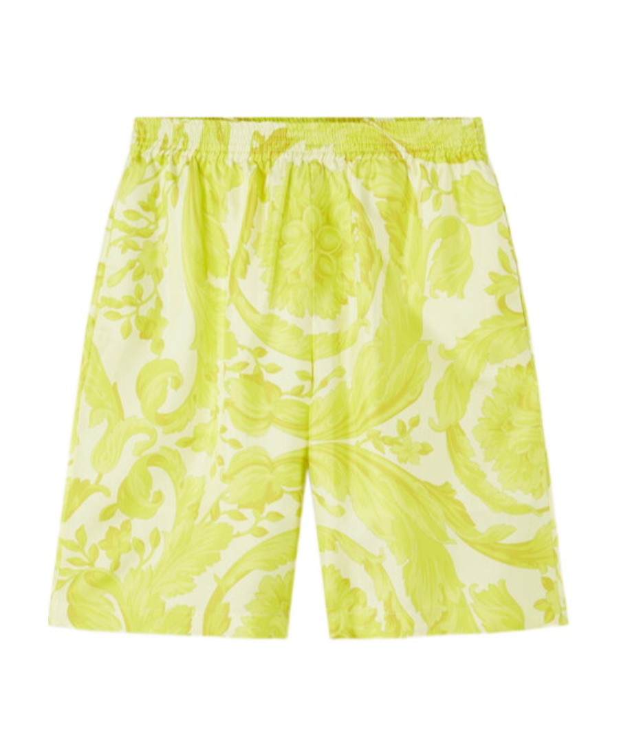 Versace Barocco-printed Elasticated Waistband Shorts In Yellow