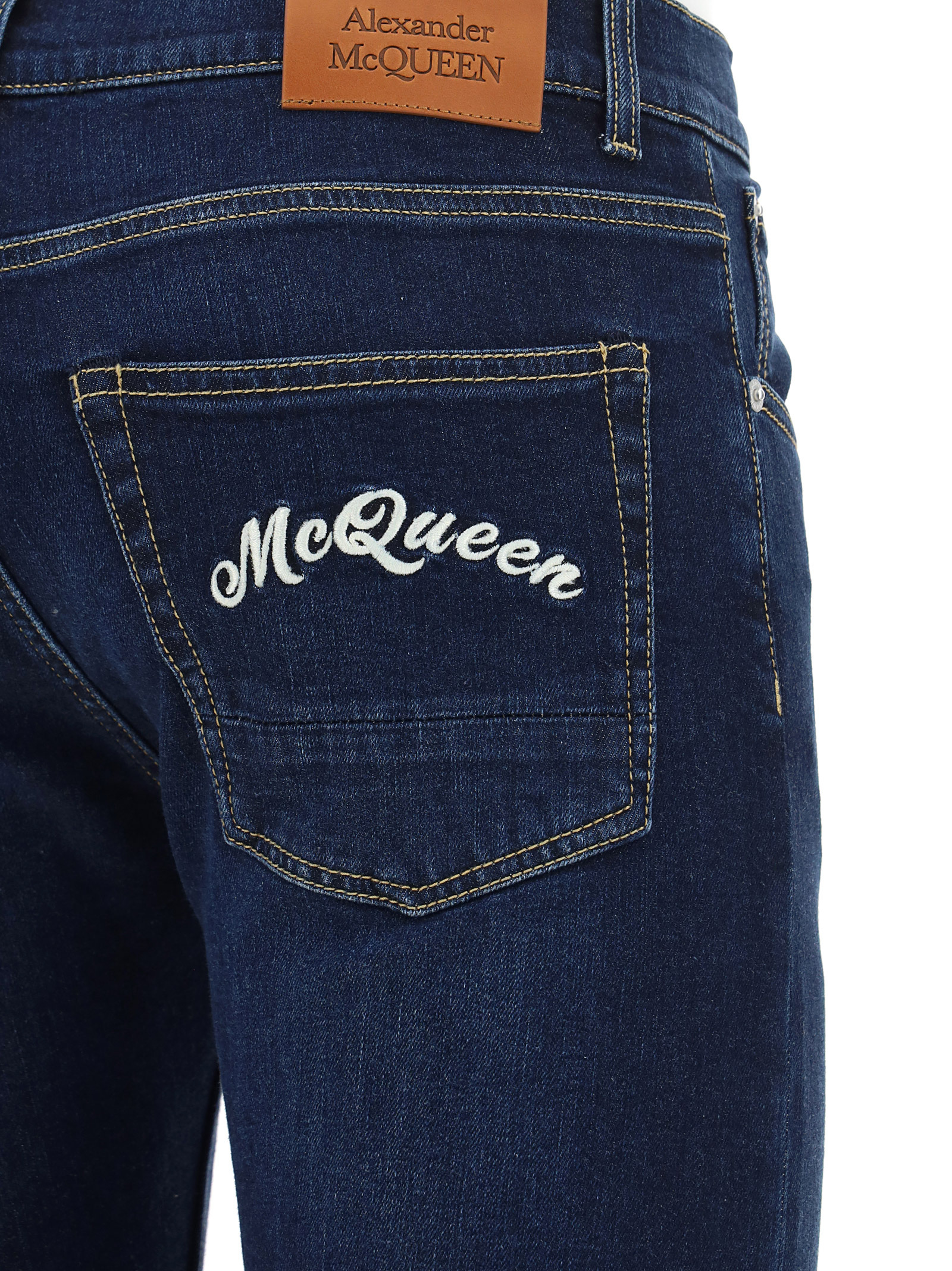 Alexander Mcqueen Logo-embroidered Skinny Jeans In Blue