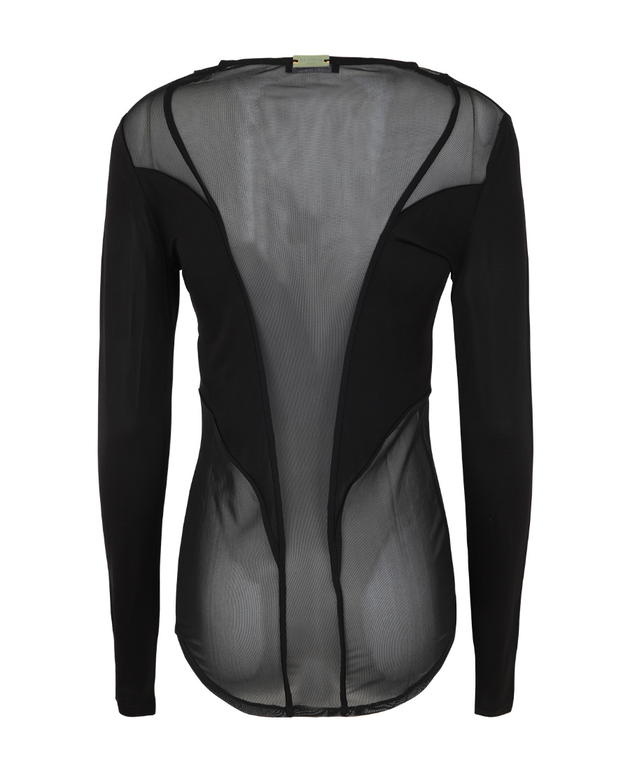 Balmain Black Long Sleeve Top With Semi-transparent Fabric In Black