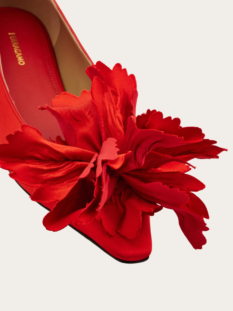 Ferragamo Flower Embellished Ballet Flat In Red