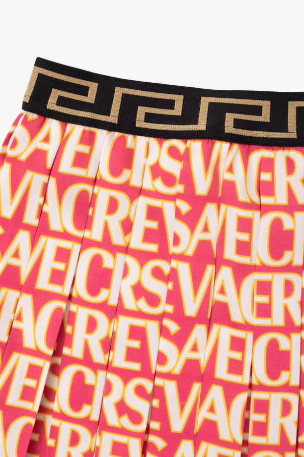 VERSACE LOGO-PRINT PLEATED MINISKIRT 