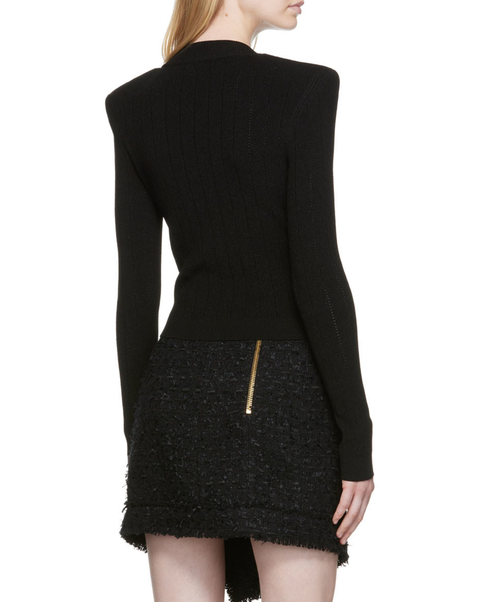 Balmain Cropped Knit Cardigan In Black
